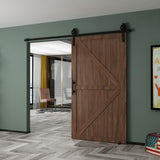 8 ft./96 in. Black Steel Bent Strap Sliding Barn Door Track and Hardware Kit with 12 in. Pull and Flush Handle - Super Arbor
