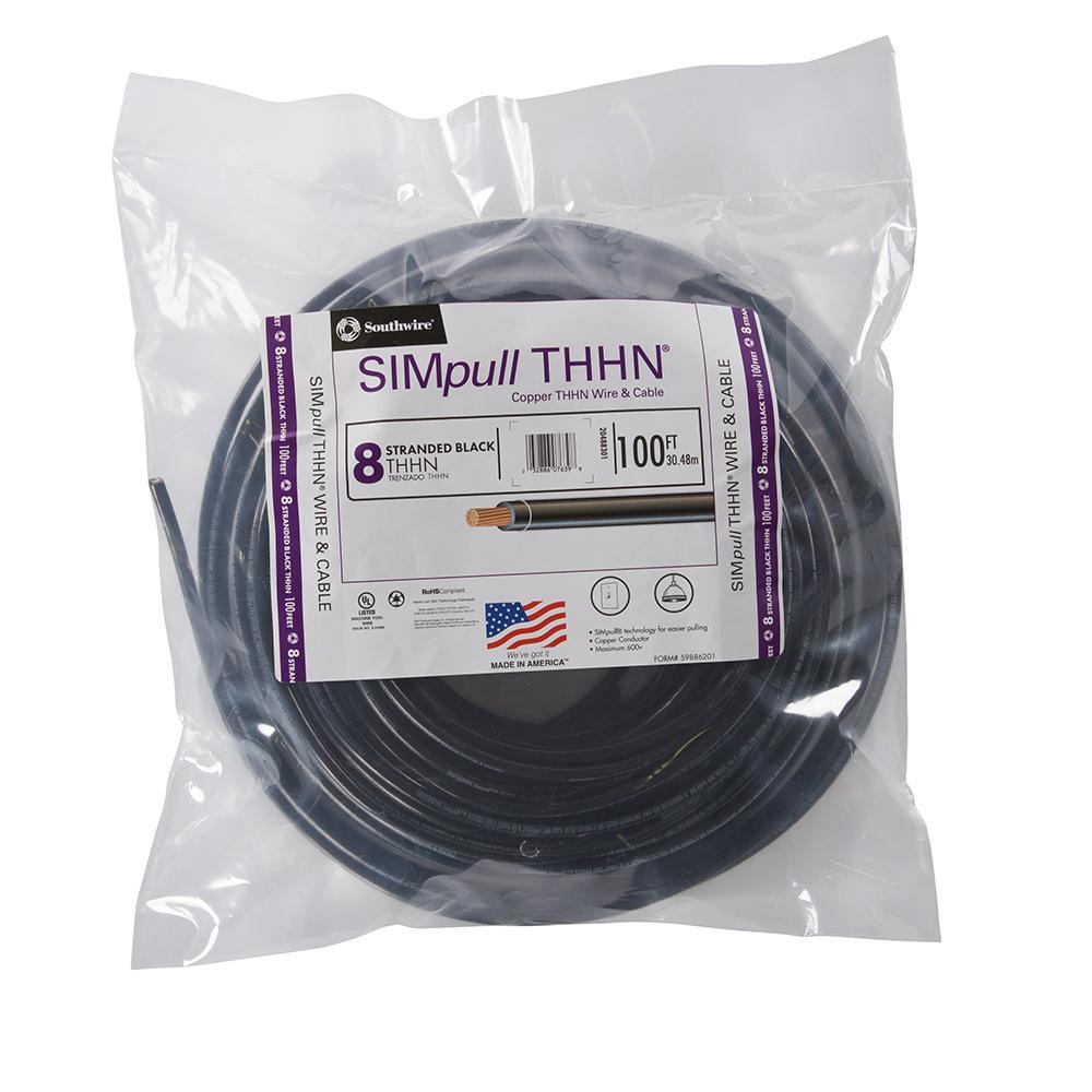 500 ft. 8 Black Stranded CU SIMpull THHN Wire - Super Arbor