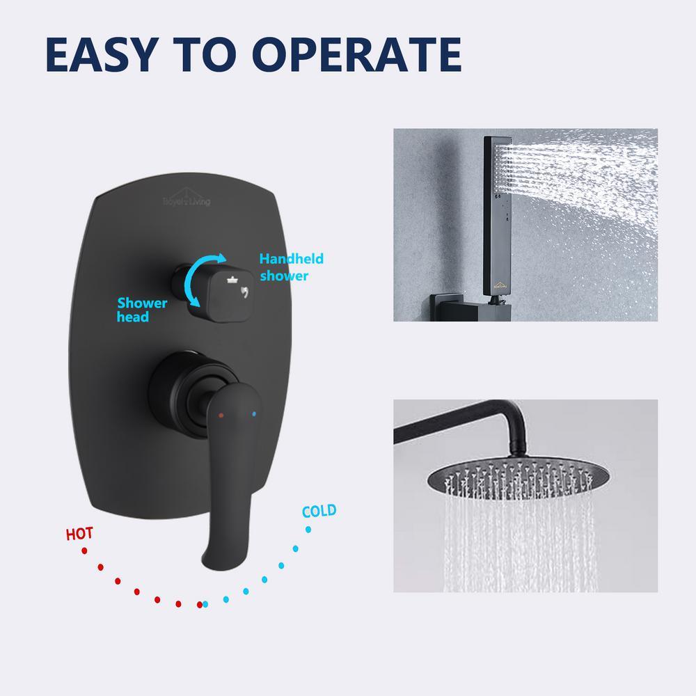 Complete Shower System 1-Spray Patterns with 2.5 GPM 10 in. Wall Mount Dual Shower Heads in Matte Black - Super Arbor