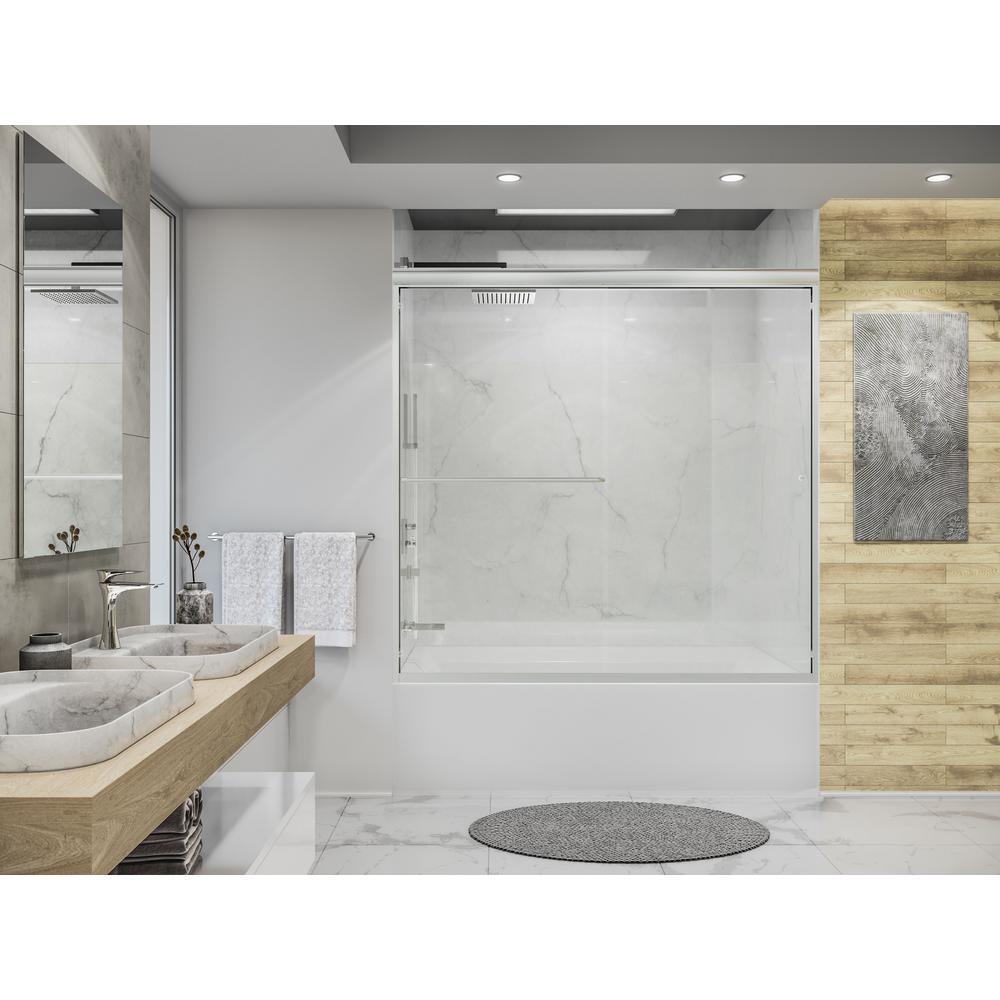 Distinctive 58 in. x 55.5 in. Frameless Sliding Bathtub Door in Brushed Nickel - Super Arbor