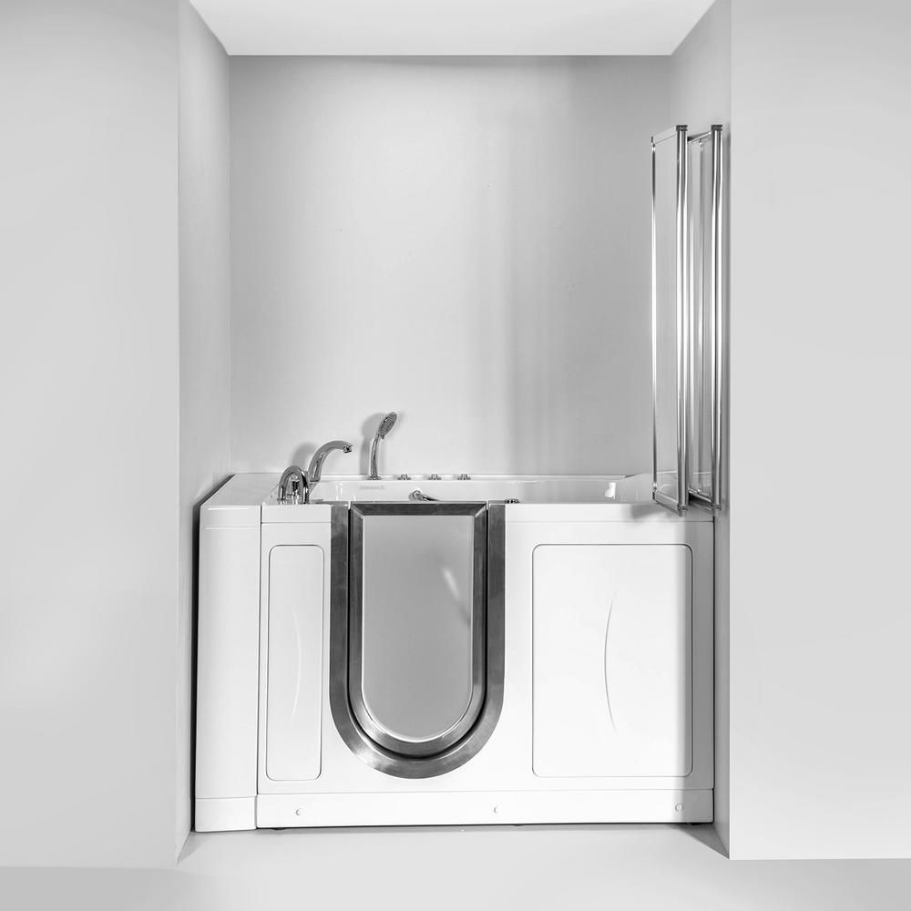 Elite 52 in. Walk-In Whirlpool and Air Bath Bathtub in White with LH Door, Thermostatic Faucet, Dual Drain,Shower Screen - Super Arbor