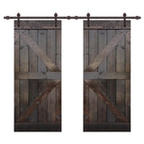 Distressed K Series 36 in. x 84 in. White Stained Solid Pine Wood Double Interior Sliding Barn Door with Hardware Kit - Super Arbor