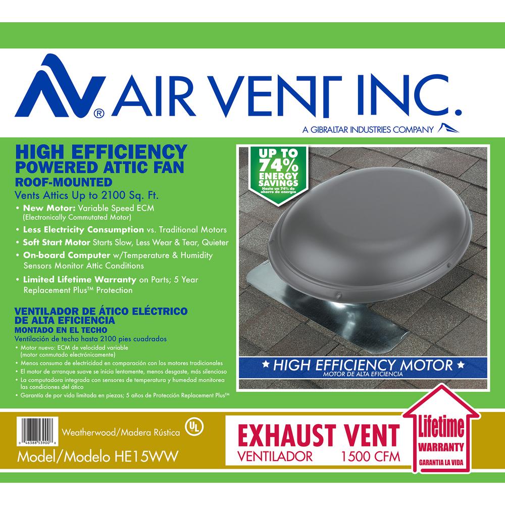 1500 CFM Weatherwood Galvanized Steel Electric Powered Attic Fan with Adjustable Thermostat - Super Arbor