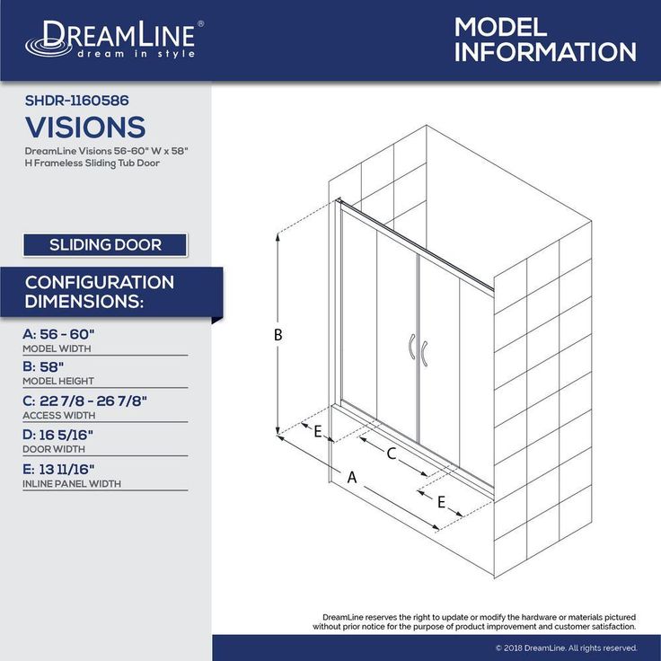 Visions 56-60 in. W x 0 in. D x 58 in. H Semi-Frameless Sliding Tub Door in Brushed Nickel