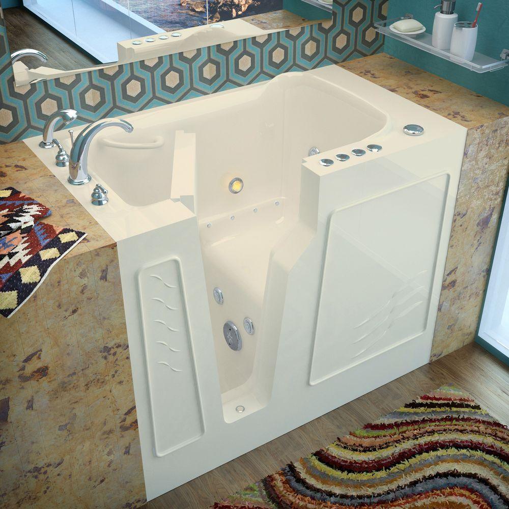Rampart 3.9 ft. Walk-in Whirlpool and Air Bathtub with 6 in. Tile Easy Up Adhesive Wall Surround in Biscuit - Super Arbor
