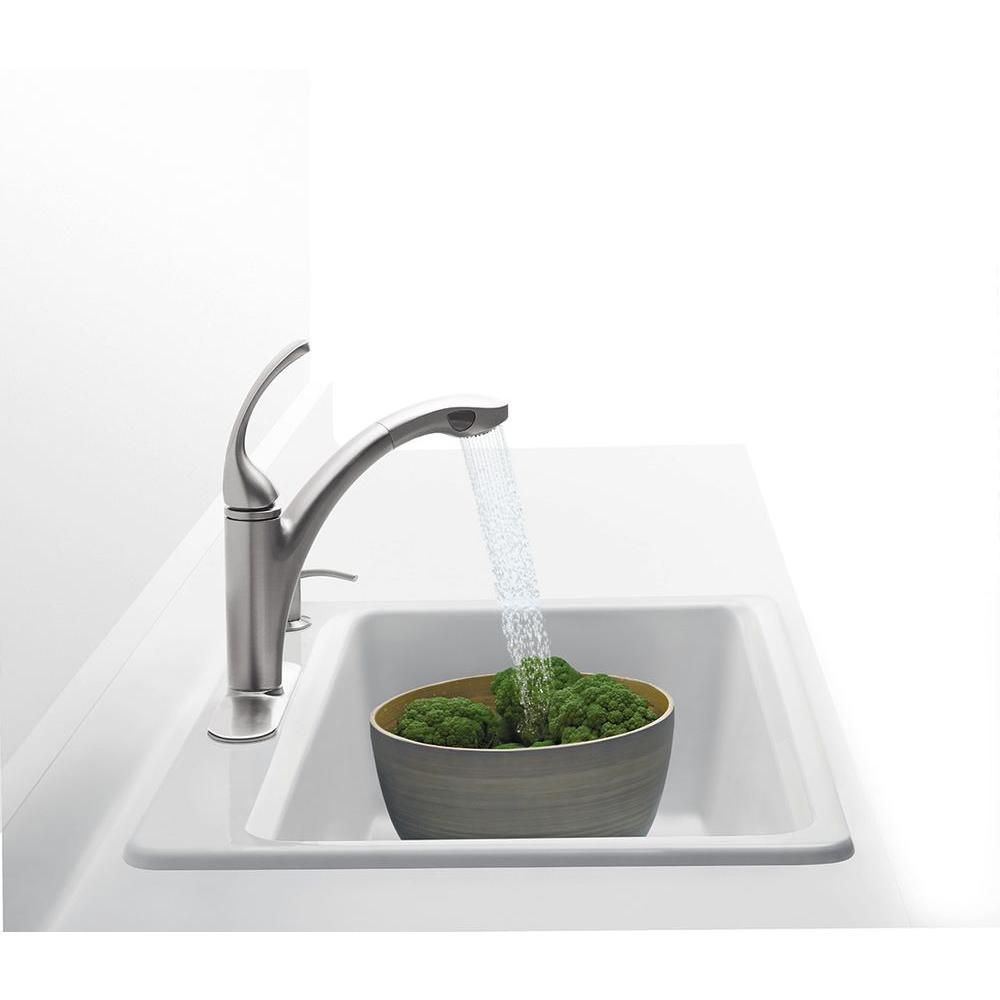 Riverby Workstation Drop-In Cast Iron 33 in. 4-Hole Single Bowl Kitchen Sink Kit with Included Accessories in White - Super Arbor