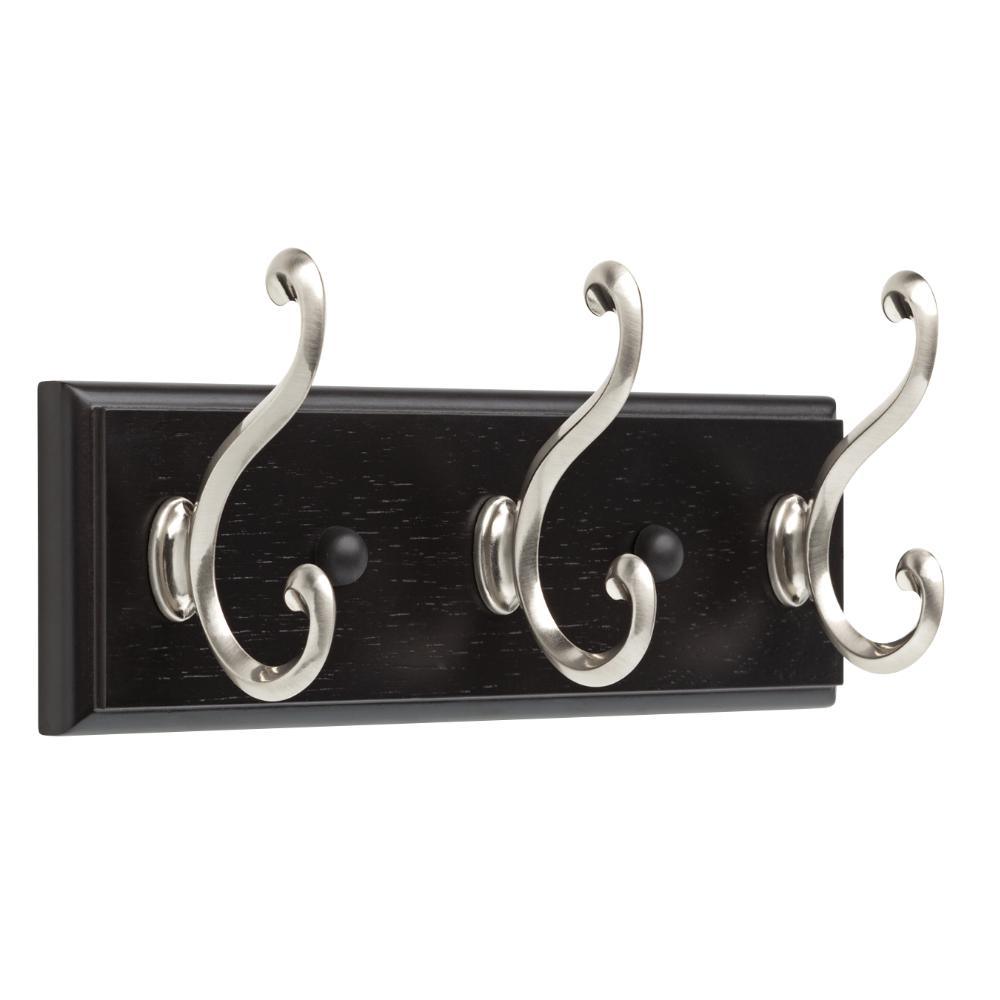 10 in. White and Satin Nickel Scroll Hook Rack - Super Arbor