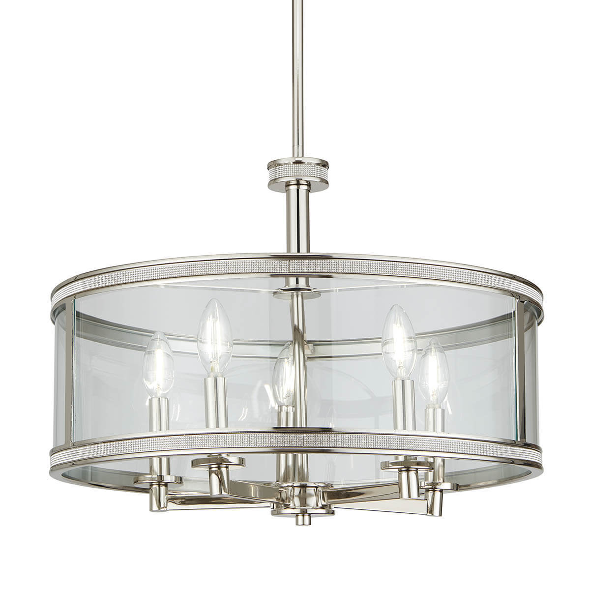 Kichler Angelica Polished Nickel Modern/Contemporary Clear Glass 5-Light Drum Pendant, 20" Dia x 15.38" H