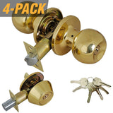 Black Entry Door Knob Combo Lock Set with Deadbolt and Total 24-Keys, Keyed Alike (4-Pack) - Super Arbor