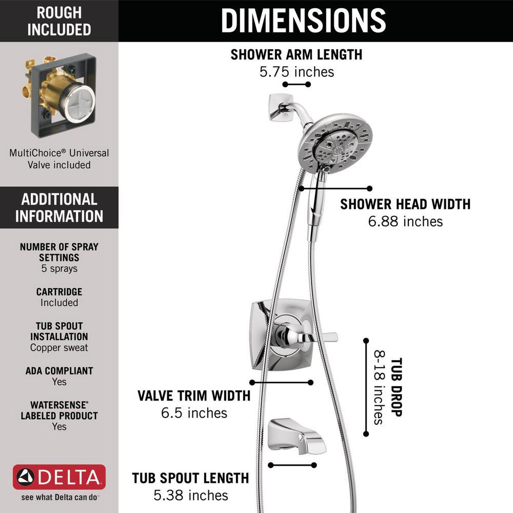 Vesna In2ition 2-in-1 Single-Handle 5-Spray Tub and Shower Faucet in Chrome (Valve Included) - Super Arbor