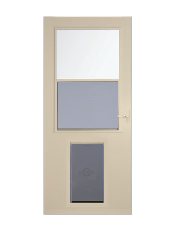 LARSON Pet Door XL 36-in x 81-in Almond High-view Self-storing Wood Core Storm Door with Almond Handle