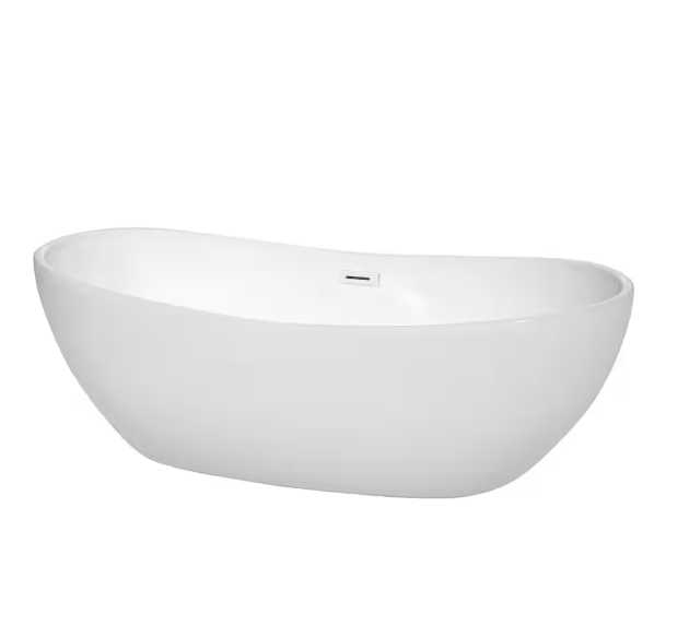Rebecca 65 in. Acrylic Flatbottom Freestanding Soaking Bathtub in White with Shiny White Trim