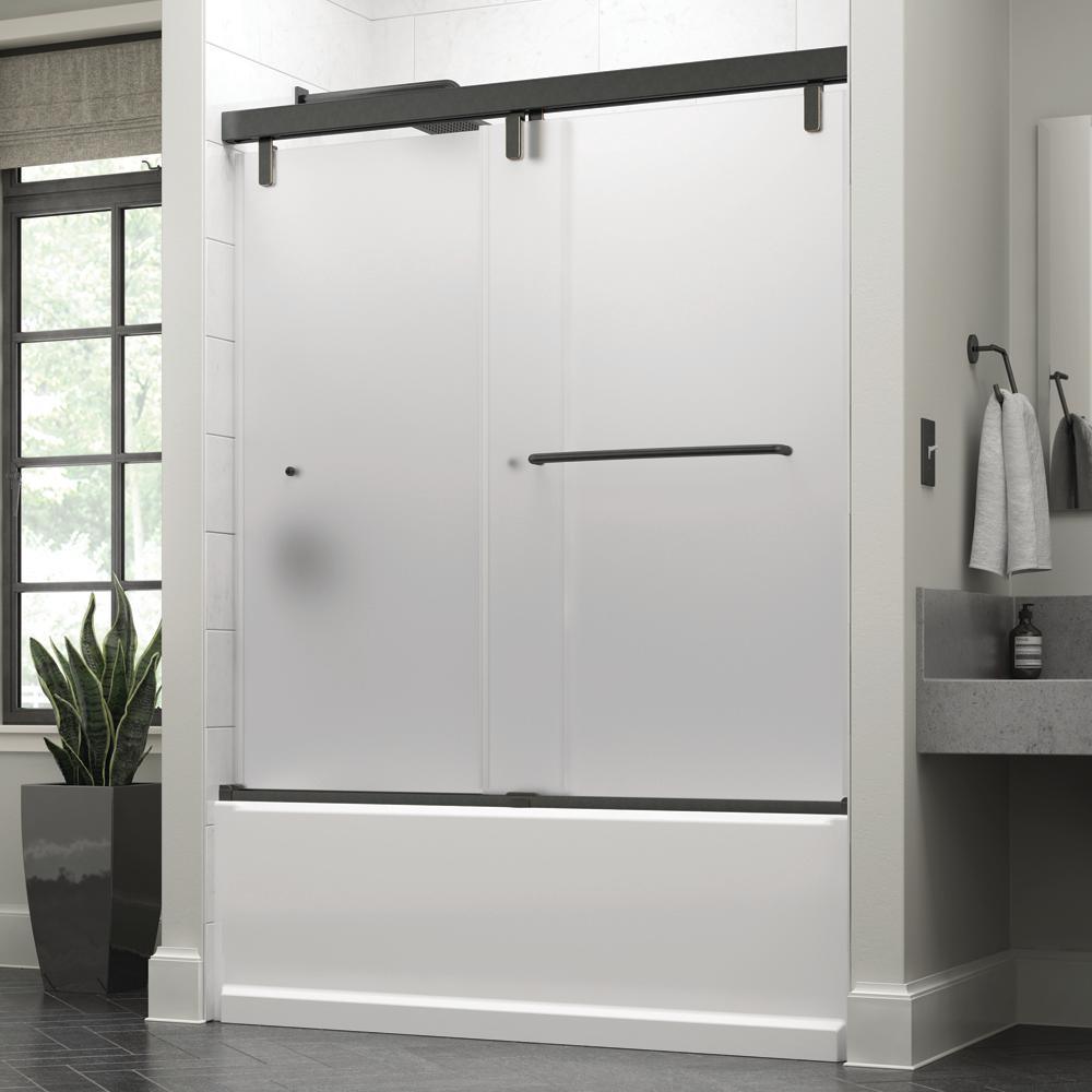 Portman 60 x 59-1/4 in. Frameless Mod Soft-Close Sliding Bathtub Door in Nickel with 3/8 in. (10mm) Clear Glass - Super Arbor
