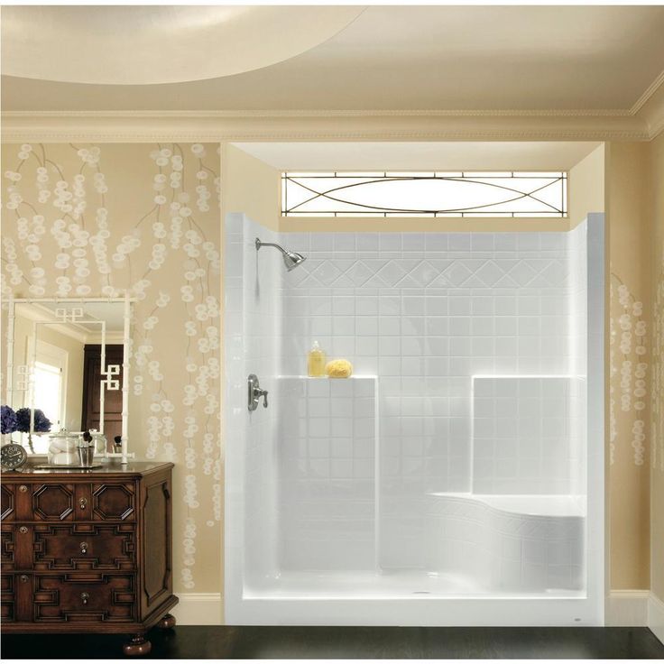 Everyday 60 in. x 36 in. x 76 in. 1-Piece Shower Stall with Right Seat and Center Drain in White