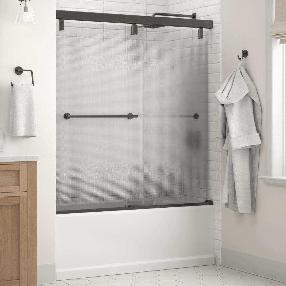 Everly 60 in. x 59-1/4 in. Mod Semi-Frameless Sliding Bathtub Door in Bronze and 1/4 in. (6mm) Droplet Glass - Super Arbor