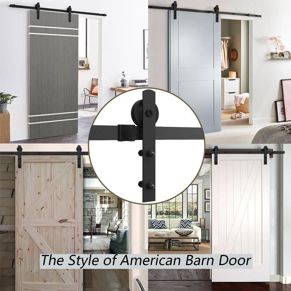 8 ft./96 in. Black Sliding Barn Door Track and Hardware Kit with I-Shape Hanger For Single Door - Super Arbor