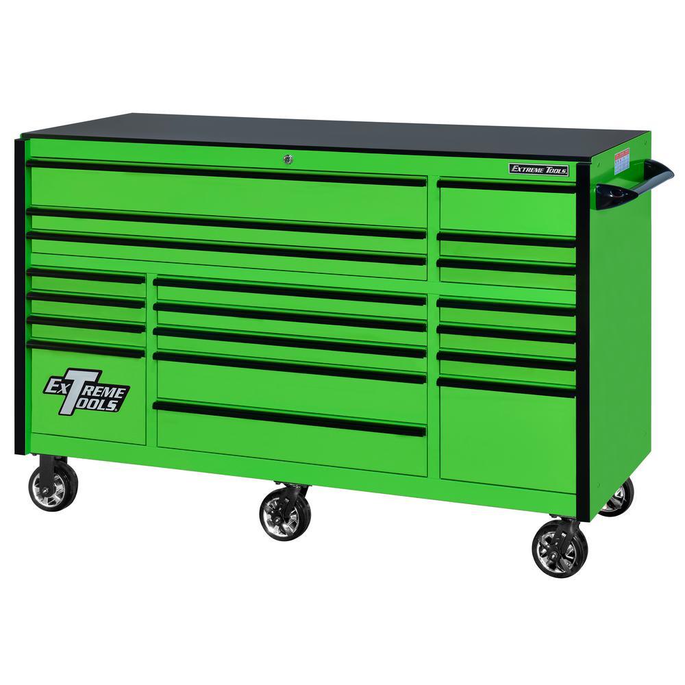72 in. 19-Drawer Roller Cabinet Tool Chest in Green with Black Drawer Pulls - Super Arbor