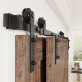 7.5 ft./90 in. Single Track Bypass Sliding Barn Door Hardware Kit for Double Doors Low Ceiling - Super Arbor