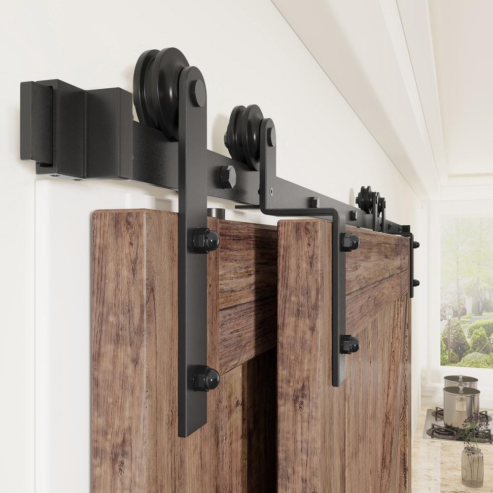 10 ft./120 in. Single Track Bypass Sliding Barn Door Hardware Kit for Double Doors Low Ceiling - Super Arbor