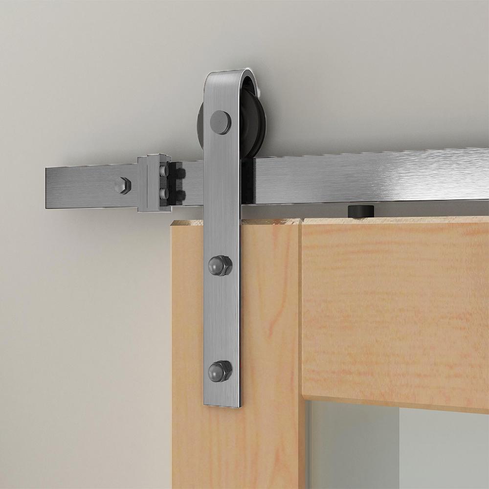 Soft-Close 96 in. Satin Nickel Hook Strap Rolling Door Hardware Kit for Wood Door - Super Arbor