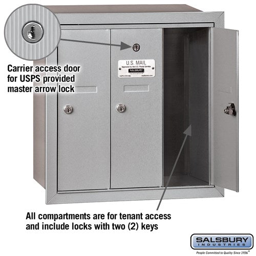 Vertical Mailbox with 3 Doors - Aluminum - Recessed Mounted - USPS Access