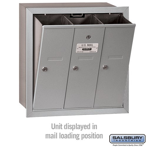 Vertical Mailbox with 3 Doors - Aluminum - Recessed Mounted - USPS Access