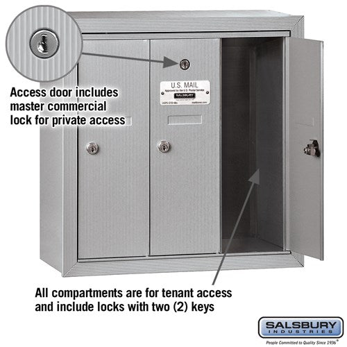 3-Door Aluminum Vertical Mailbox with Private Access and Secure Locks