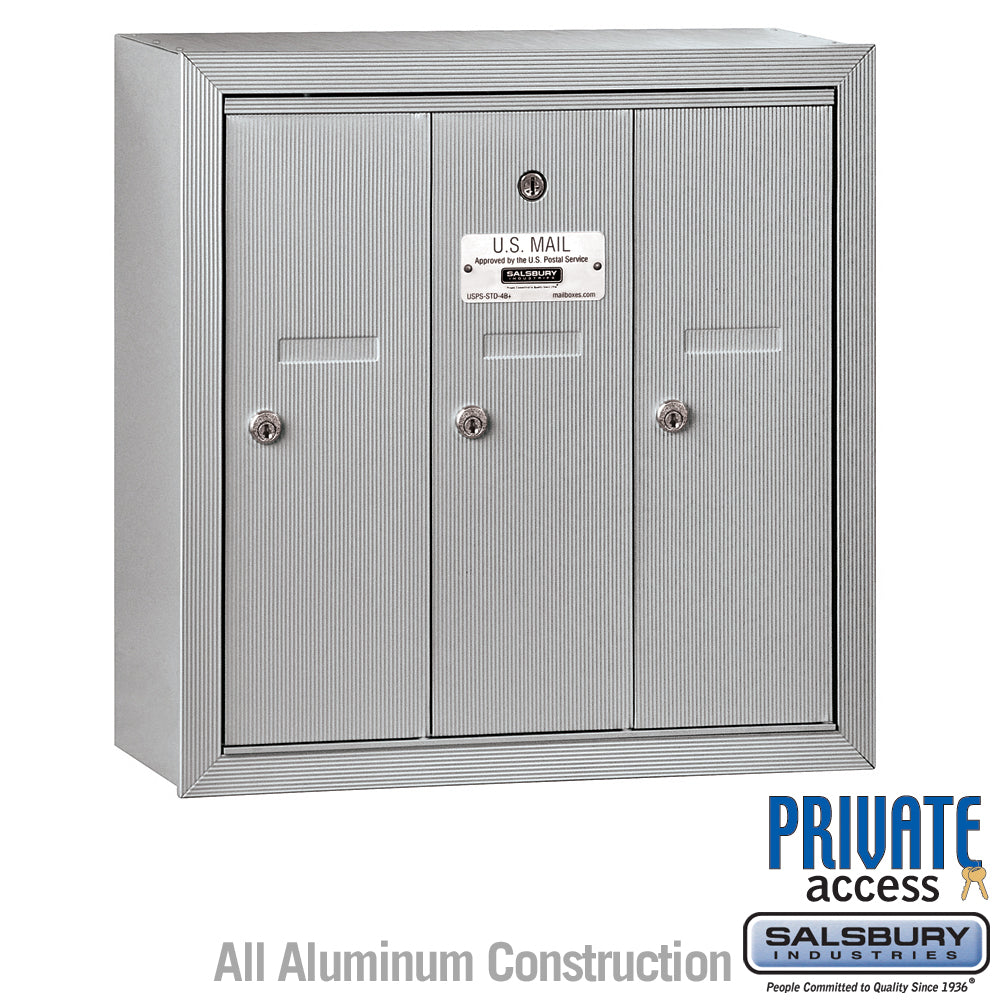 3-Door Aluminum Vertical Mailbox with Private Access and Secure Locks