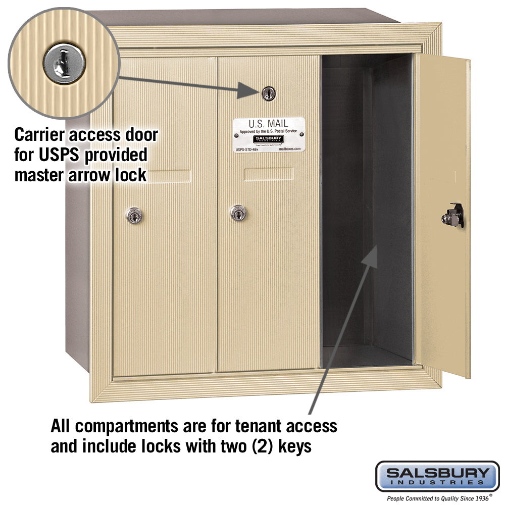 Salsbury Sandstone Recessed-Mounted USPS Access Vertical Mailbox, 3-Door