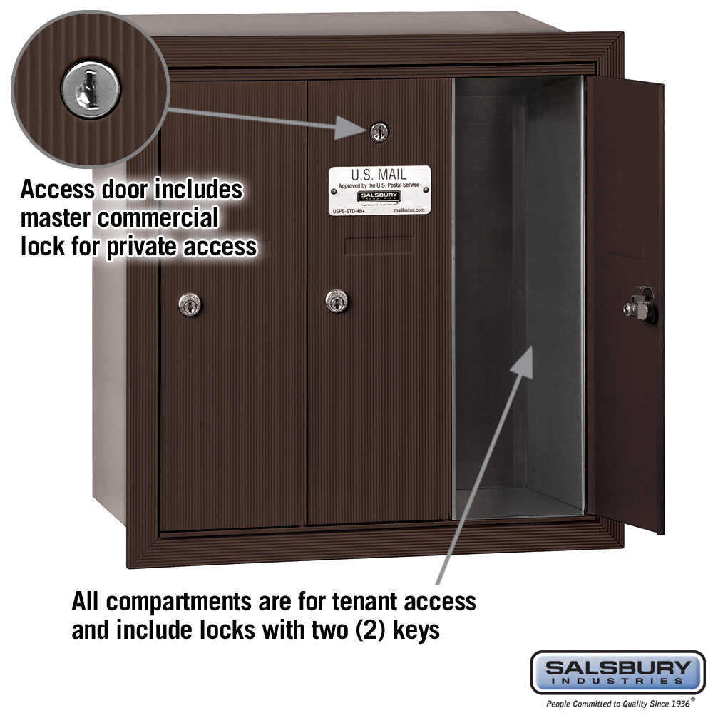 Bronze 3-Door Recessed Mailbox with Private Access
