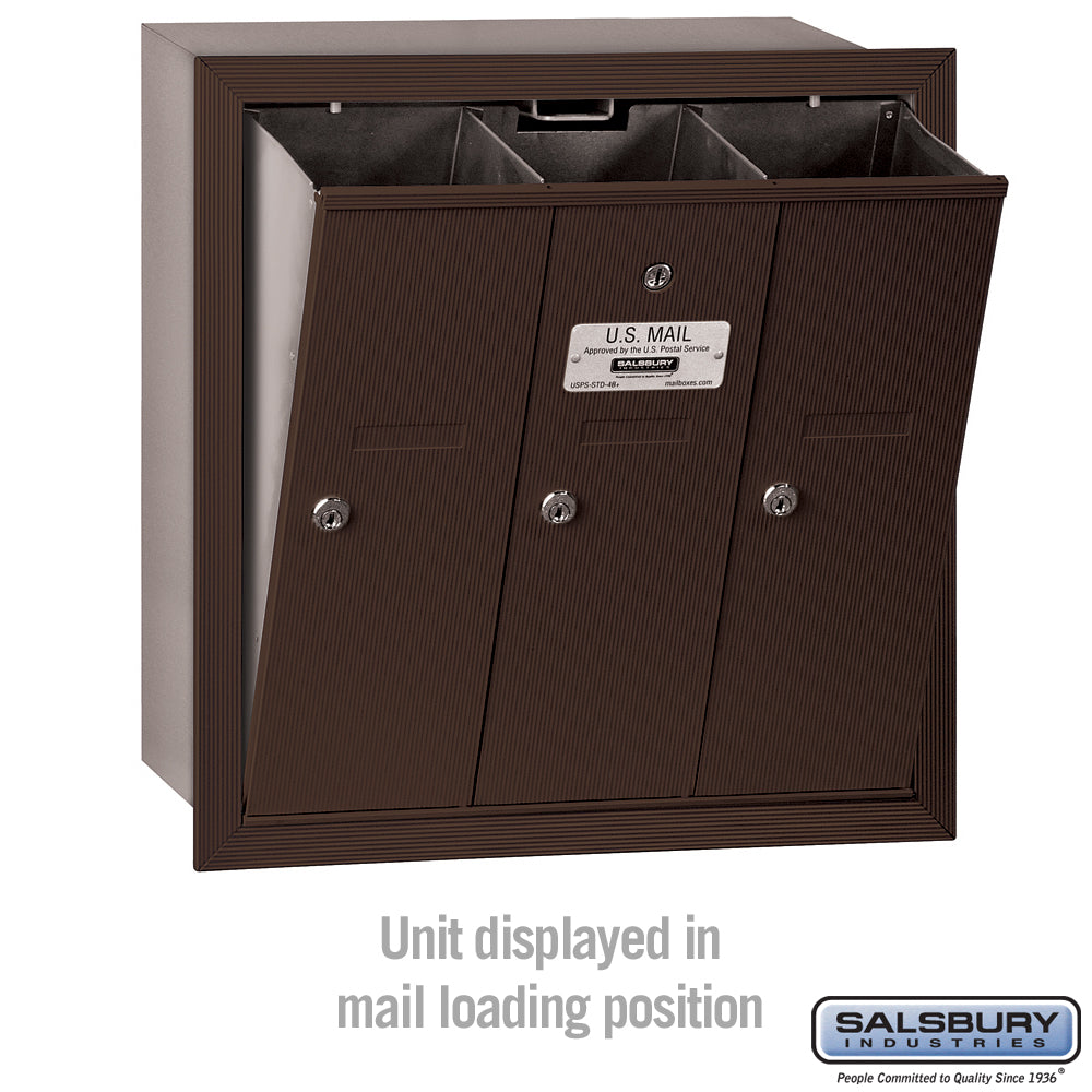 Bronze 3-Door Recessed Mailbox with Private Access