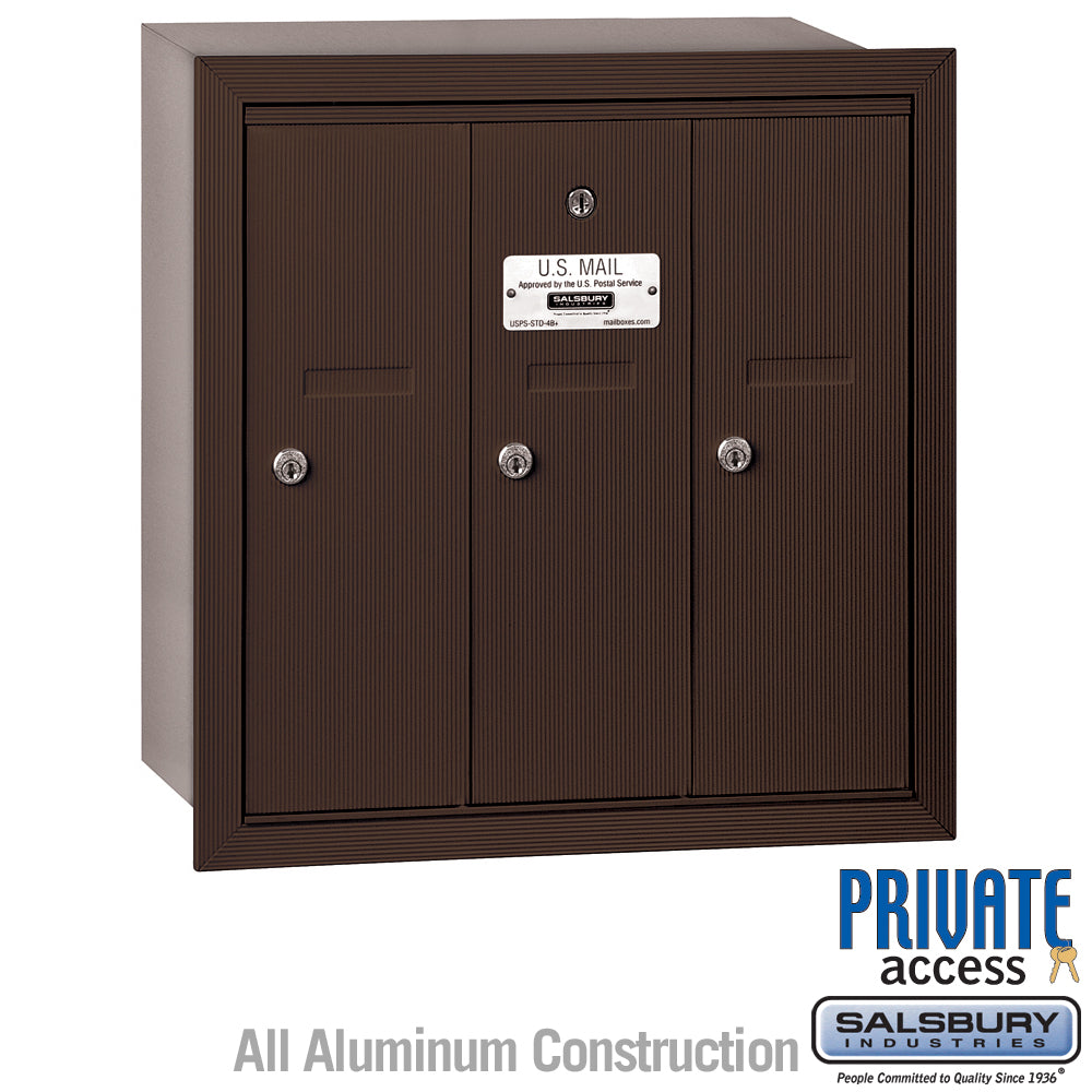Bronze 3-Door Recessed Mailbox with Private Access