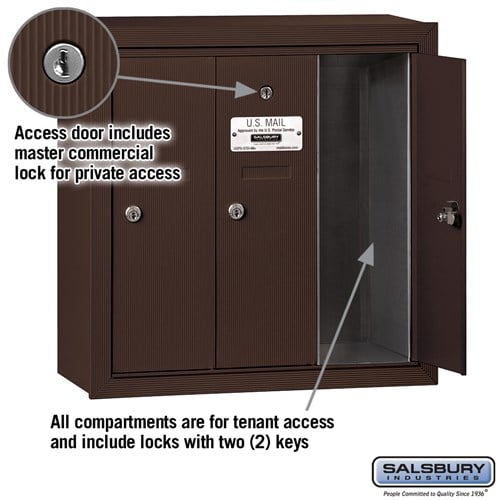 Bronze Vertical Mailbox with 3 Compartments and Private Access