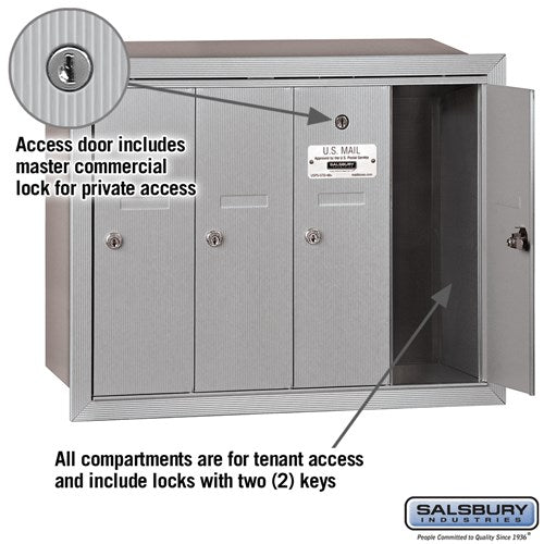 4-Door Aluminum Vertical Mailbox with Private Access and Recessed Mounting