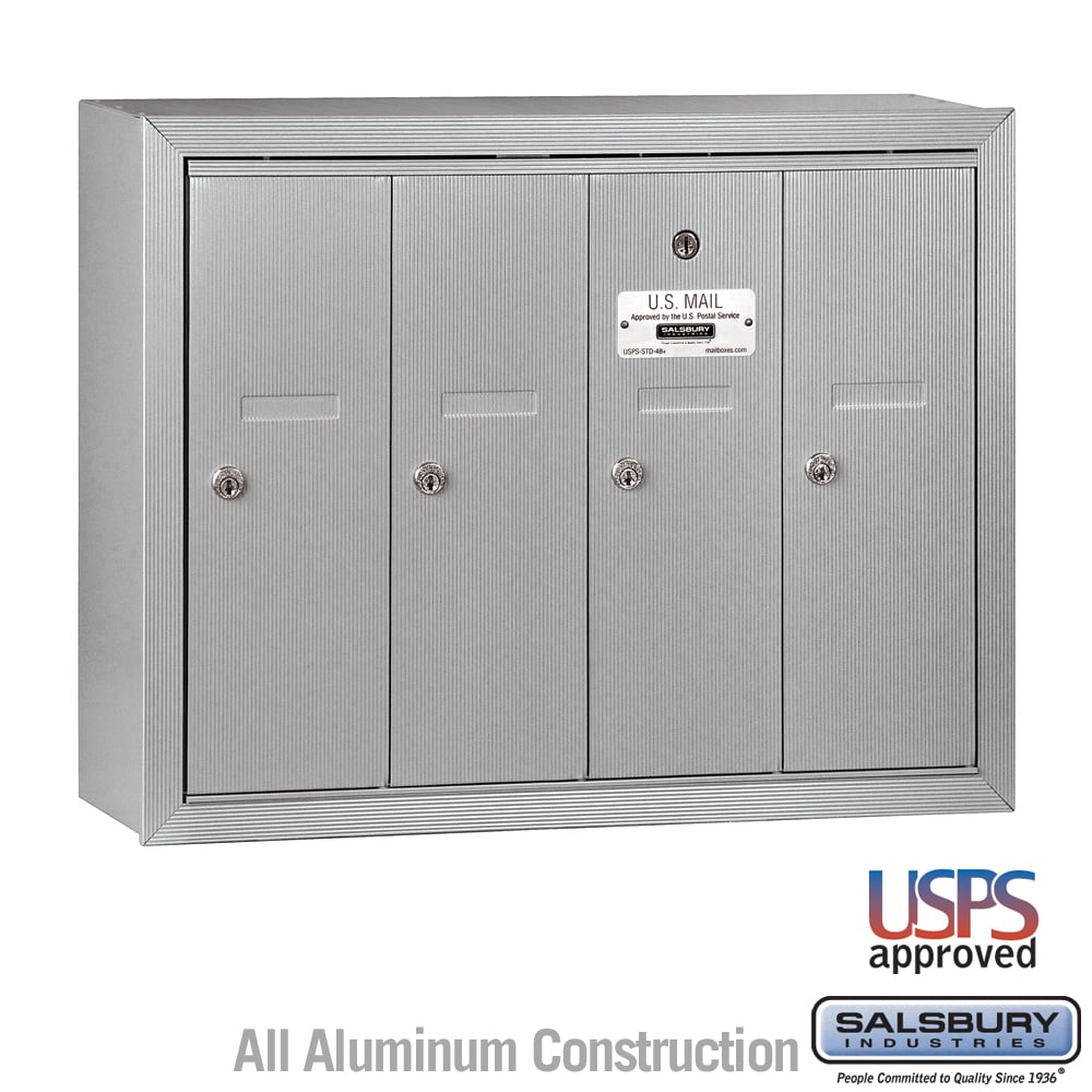 Salsbury Aluminum Surface-Mounted USPS Access Vertical Mailbox with 4 Doors, 24.25"W x 19"H x 7.5"D