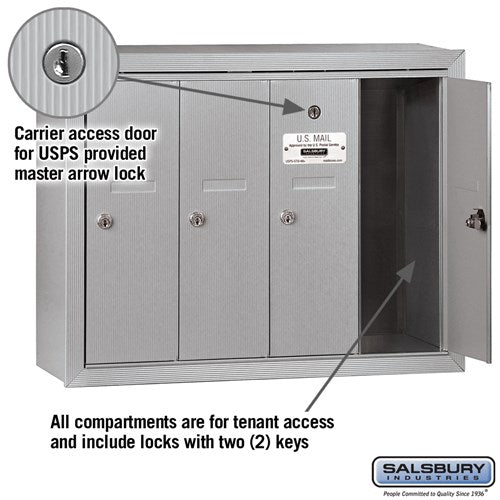 4-Door Aluminum Vertical Mailbox - Surface Mounted - USPS Access