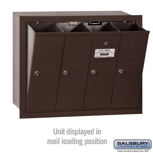 Bronze 4-Door Vertical Mailbox - Recessed Mounted - USPS Approved
