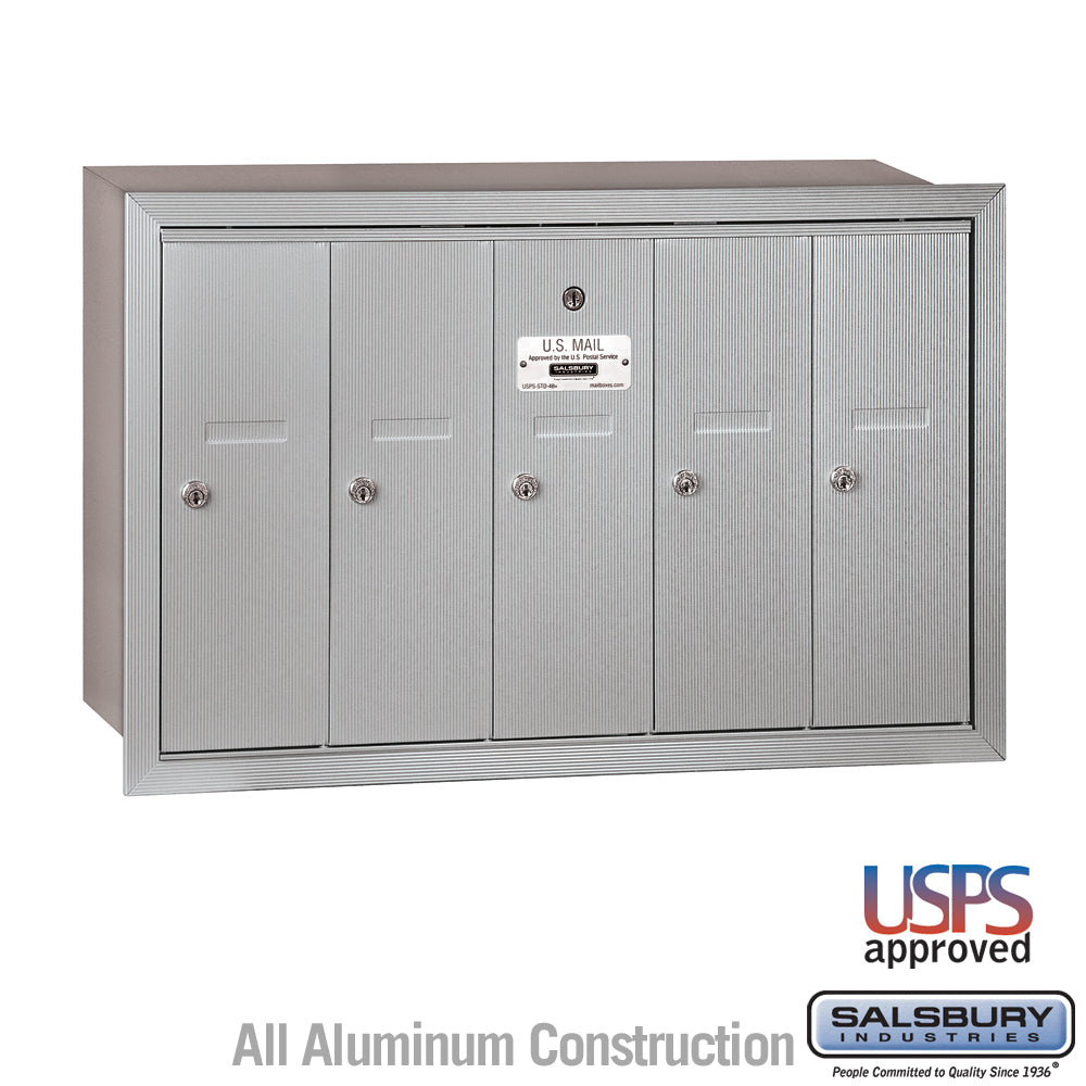 5-Door Aluminum Vertical Mailbox - Recessed Mounted - USPS Approved