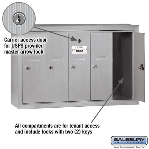 Vertical Mailbox with 5 Compartments - Aluminum Surface Mounted USPS Approved