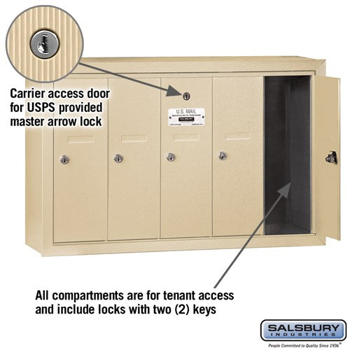 Vertical Mailbox with 5 Compartments - Sandstone - Surface Mounted - USPS Approved