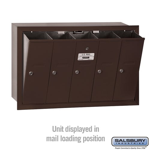 Bronze 5-Door Vertical Mailbox - Recessed Mounted - USPS Approved
