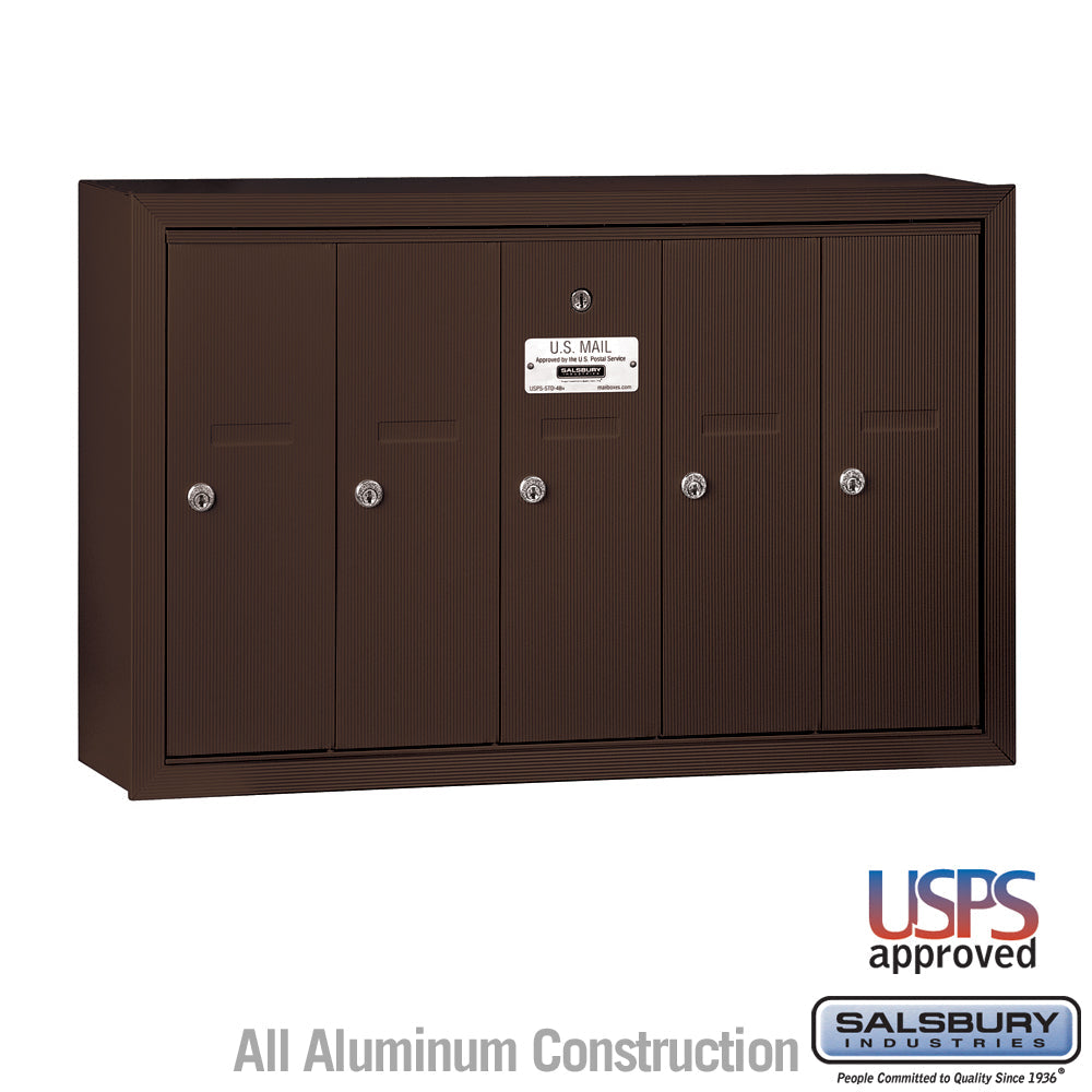 Bronze Vertical Mailbox with 5 Compartments - Surface Mounted - USPS Approved