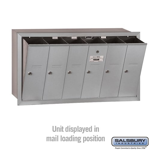 6-Door Aluminum Vertical Mailbox with Private Access and Recessed Mounting