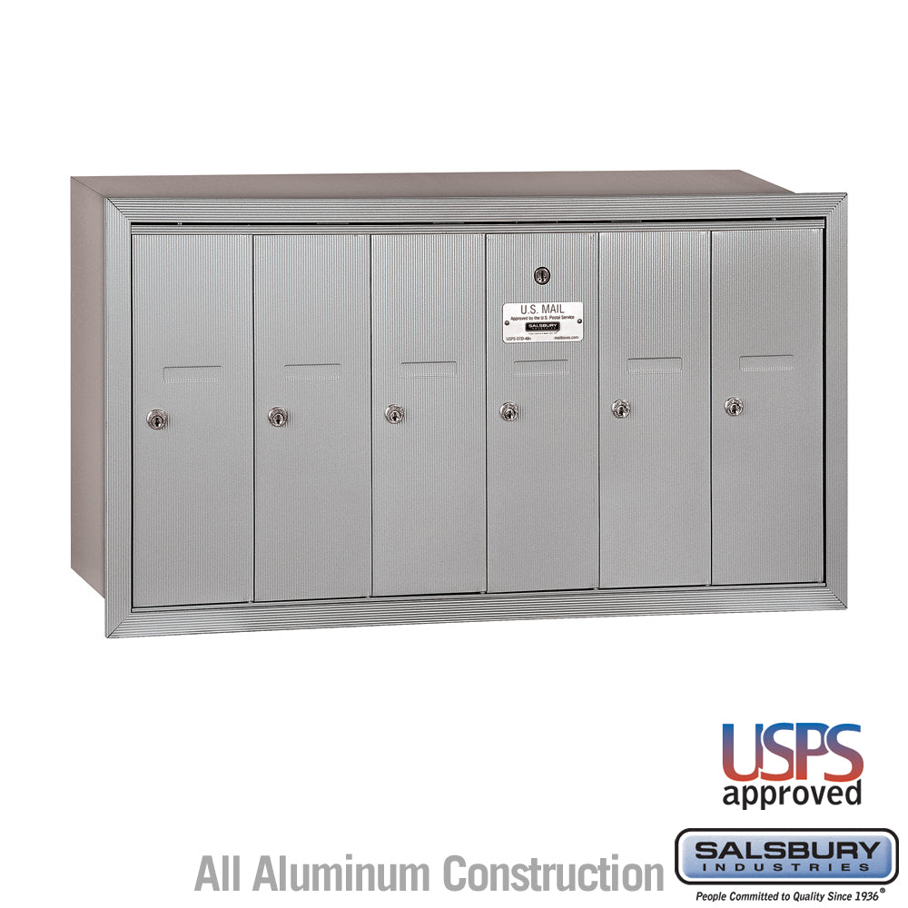 6-Door Aluminum Vertical Mailbox - Recessed Mounted - USPS Approved