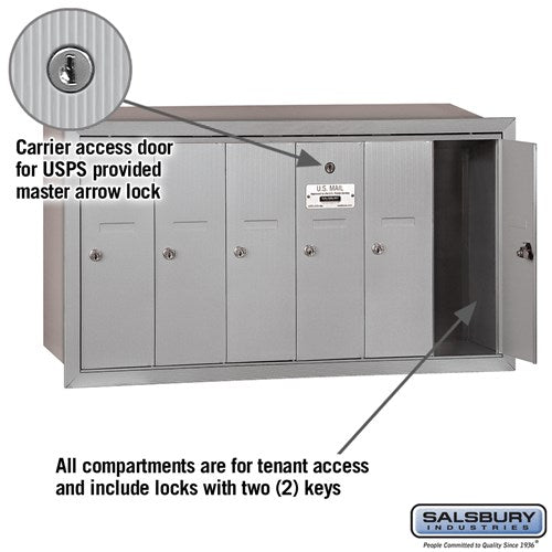 6-Door Aluminum Vertical Mailbox - Recessed Mounted - USPS Approved