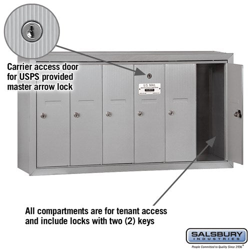 6-Door Aluminum Vertical Mailbox - Surface Mounted - USPS Approved