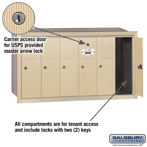 6-Door Sandstone Vertical Mailbox - Recessed Mounted - USPS Approved