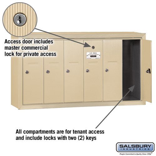 6-Door Sandstone Vertical Mailbox with Master Lock for Private Access