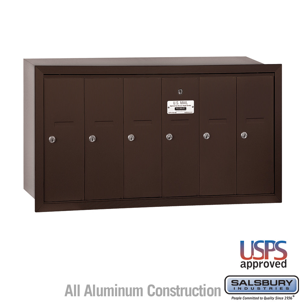 Bronze Vertical Mailbox with 6 Compartments - Recessed Mounted - USPS Approved