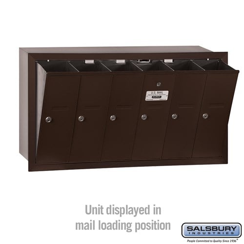 Bronze Vertical Mailbox with 6 Compartments - Recessed Mounted - USPS Approved